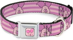 Buckle-Down Disney Winnie the Pooh Piglet Expression Close Up Stripe Metal Seatbelt Buckle Polyster Dog Collar, Pink, Medium: 11 to 16.5-in neck, 1-in wide
