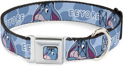Buckle-Down Disney Winnie the Pooh Eeyore Text & Expression Close Up Dot Metal Seatbelt Buckle Polyster Dog Collar, Blue, Medium: 16 to 23-in neck, 1.5-in wide