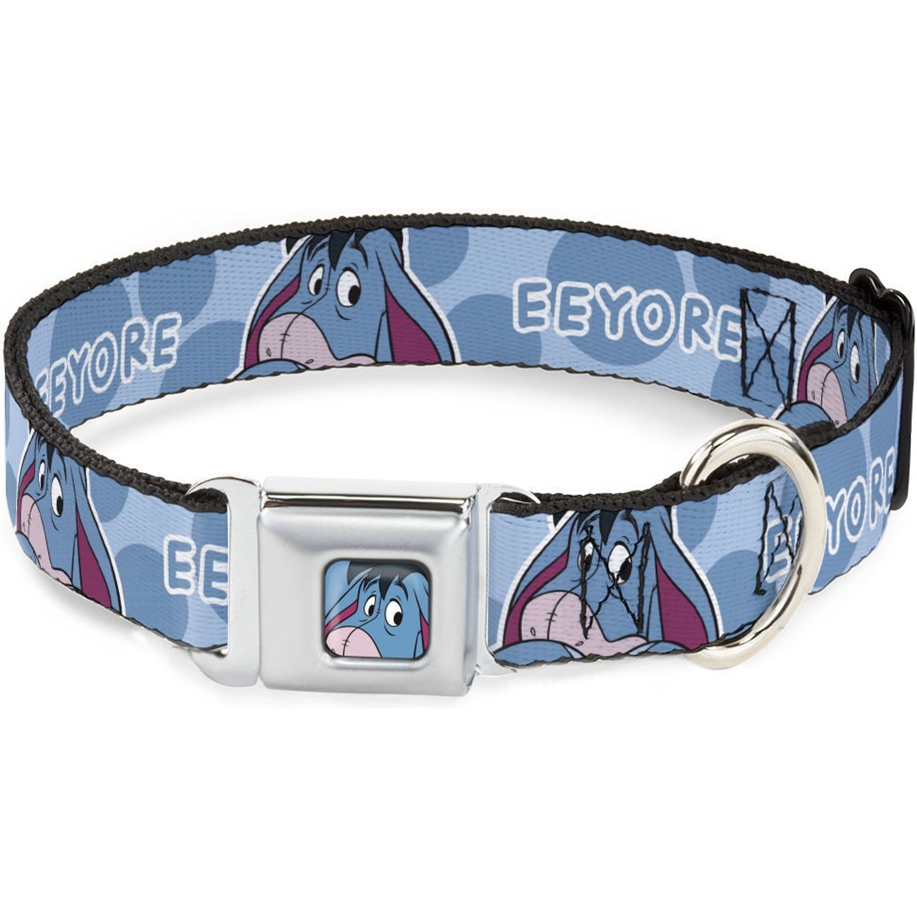 Buckle-Down Disney Winnie the Pooh Eeyore Text & Expression Close Up Dot Metal Seatbelt Buckle Polyster Dog Collar, Blue, Small: 9.5 to 13-in neck, 1-in wide