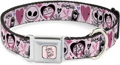 Buckle-Down Disney The Nightmare Before Christmas Jack & Sally Doodles Metal Seatbelt Buckle Polyster Dog Collar, Pink, Large: 15 to 24-in neck, 1-in wide