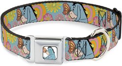 Buckle-Down Disney Winnie the Pooh Eeyore Butterfly Pose Floral Collage Metal Seatbelt Buckle Polyster Dog Collar, Blue, Large: 15 to 24-in neck, 1-in wide