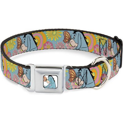 Buckle-Down Buckle-Down Disney Winnie the Pooh Eeyore Butterfly Pose Floral Collage Metal Seatbelt Buckle Polyster Dog Collar, Blue, Medium: 16 to 23-in neck, 1.5-in wide