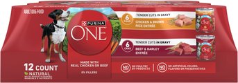 Purina ONE SmartBlend Tender Cuts in Gravy Variety Pack Wet Dog Food, 13-oz can, case of 12