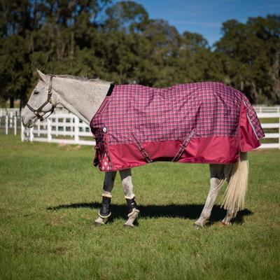 Show full view: Equinavia Arktis Regular Neck Heavyweight 300-g Horse Turnout Blanket, Cranberry Red, 69-in slide 3 of 7