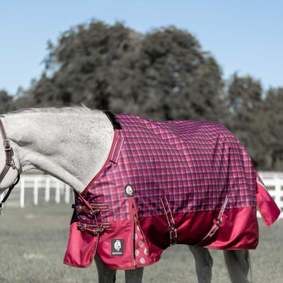 Show full view: Equinavia Arktis Regular Neck Heavyweight 300-g Horse Turnout Blanket, Cranberry Red, 69-in slide 2 of 7