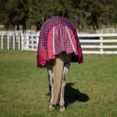 Show full view: Equinavia Arktis Regular Neck Heavyweight 300-g Horse Turnout Blanket, Cranberry Red, 69-in slide 4 of 7