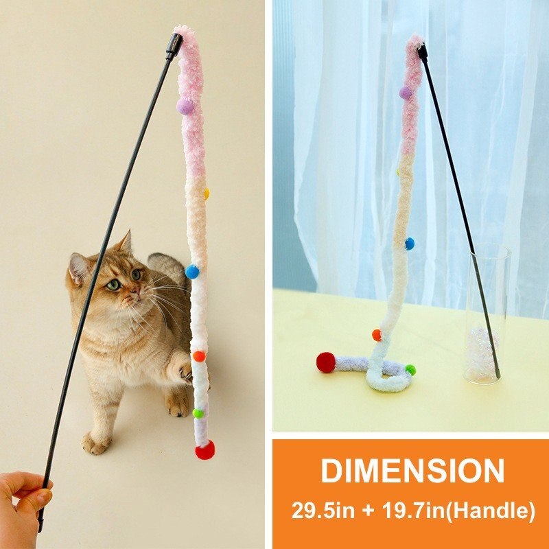 Lovely Caves Extra Long Pom Poms Cat Teaser Wand, 2 count