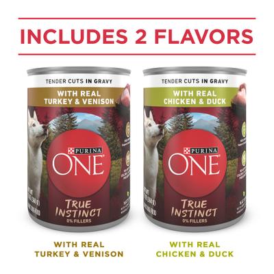 Show full view: Purina ONE SmartBlend True Instinct Tender Cuts in Gravy Variety Pack Canned Dog Food, 13-oz can, case of 12 slide 6 of 12
