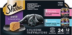 Sheba Perfect Portions Grain-Free Seafood Entrees Pate Variety Pack Adult Wet Cat Food Trays, 2.6-oz, case of 12