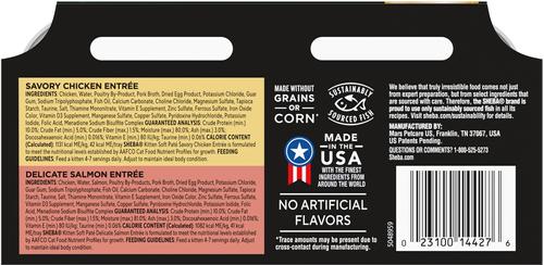 Show full view: Kitten Variety Pack: Sheba Perfect Portions Variety Pack Chicken Pate & Pate Salmon Wet Food, 2.6-oz twin-pack tray, case of 12 + Temptations Tasty Chicken & Dairy Flavor Dry Food, 3.15-lb bag + Temptations Chicken & Dairy Flavor Crunchy & Soft Treats, 3-oz bag slide 3 of 9