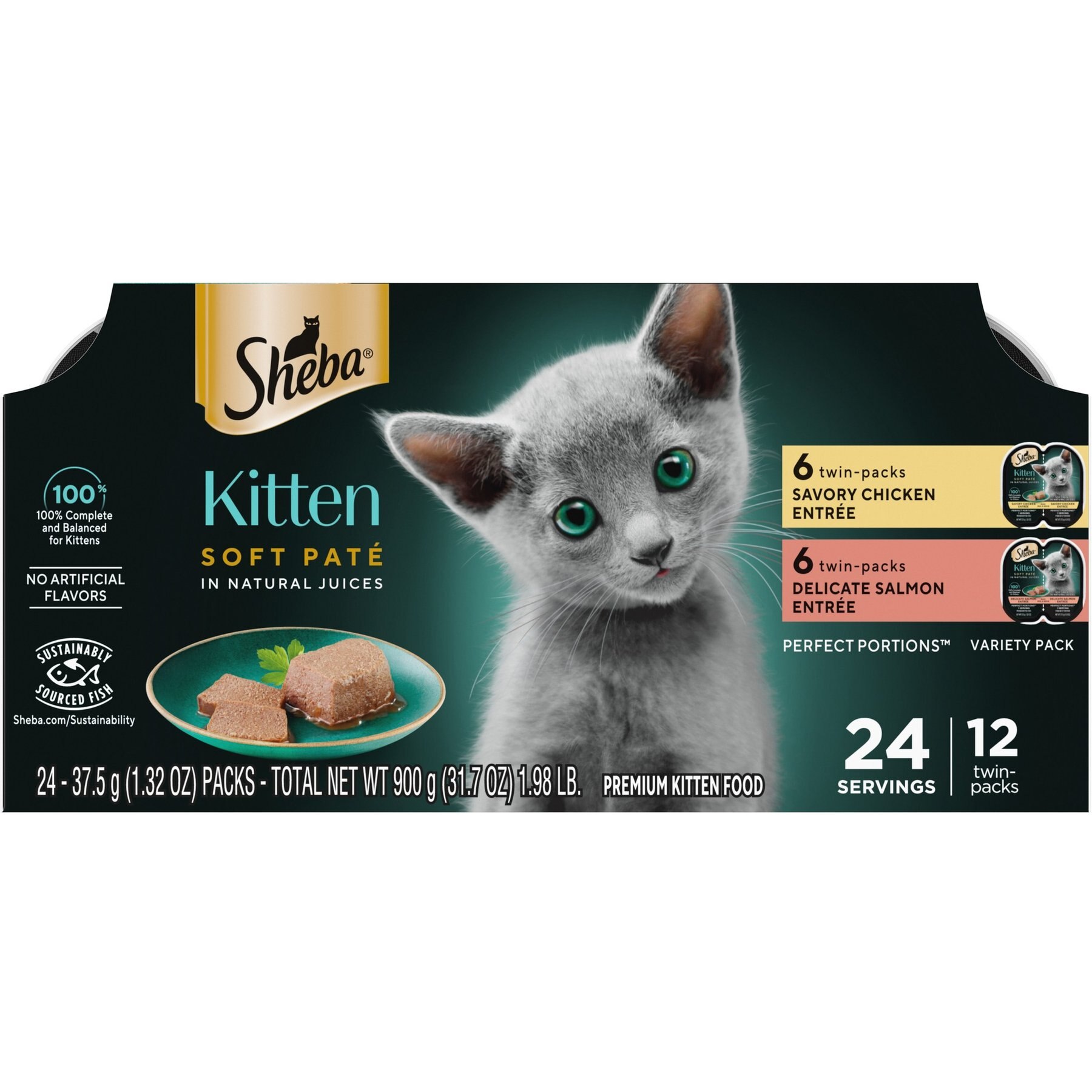 ShebaPerfectPortionsKittenVarietyPackChickenPate&PateSalmonWetCatFood