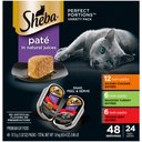 Sheba Perfect Portions Grain-Free Savory Chicken, Roasted Turkey & Tender Beef Pate Variety Pack Adult Wet Cat Food Trays, 2.6-oz, case of 24 twin-packs