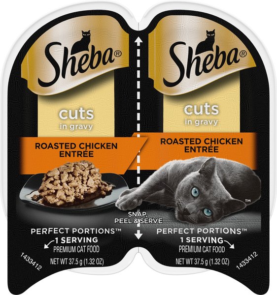 SHEBA Perfect Portions Grain Free Roasted Chicken Cuts in Gravy Entree Adult Wet Cat Food Trays 2.6 oz case of 24 twin packs Chewy