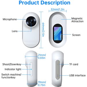 Luckylala Pet Tracking Camera Collar, White, 64 GB
