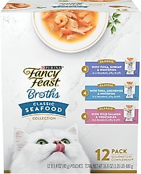 Fancy Feast Classic Collection Broths Variety Pack Complement Lickable Wet Cat Food, 1.4-oz pouch, case of 12