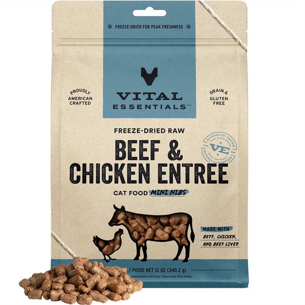 Vital Essentials Beef And Chicken Entree Cat Food Mini Nibs Grain Free Freeze Dried Raw Cat Food 7016