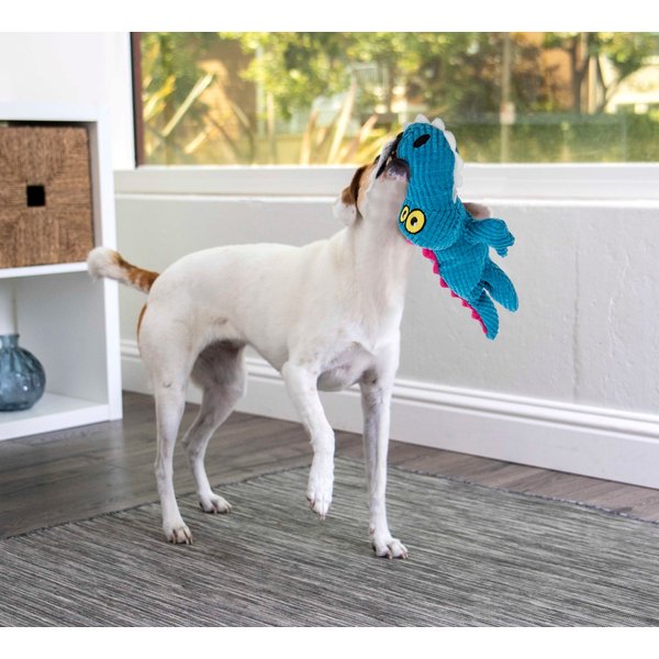TrustyPup Silent Squeak Gator Tough Squeaky Dog Chew Toy, Blue, Large