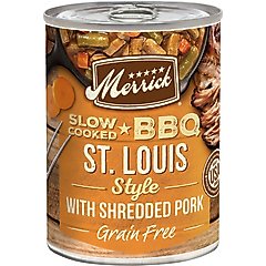 Merrick Grain-Free Slow-Cooked BBQ St. Louis Style with Shredded Pork Wet Dog Food, 12.7-oz can, case of 12