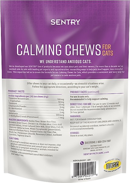 Show full view: Sentry Calming Chews Supplement for Cats, 4-oz bag slide 2 of 7