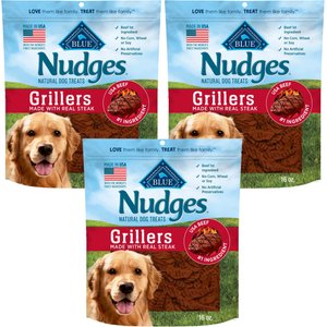 Blue Buffalo Nudges Grillers Steak Natural Dog Treats, 16-oz bag, bundle of 3