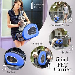 Ibiyaya 5-in-1 Combo EVA Airline-Approved Dog & Cat Carrier & Stroller, Blue slide 2 of 7
