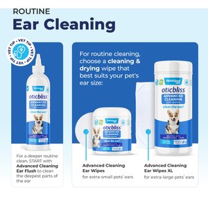 Vetnique Labs Oticbliss Advanced Cleaning, Soothing Aloe & Odor Control, Dirt & Wax Removal Dog & Cat Ear Wipes, 100 count