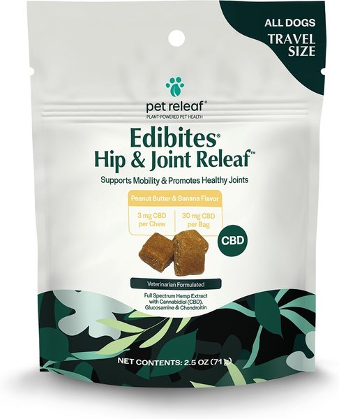 PET RELEAF Edibites Hip Joint Releaf Organic Peanut Butter Banana Flavored Chew CBD Hip Joint Health Supplement for Dogs 10 count Chewy