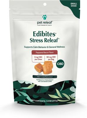 Show full view: Pet Releaf Favorites - Edibites Calming Bacon & Ashwaganda Full Spectrum Hemp Small Dog Supplement, Chew & Liquid Bundle slide 2 of 7