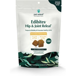 Pet Releaf Edibites Hip & Joint Releaf Organic Peanut Butter & Banana Flavored Chew CBD Hip & Joint Health Supplement for Medium & Large Dogs, 30 count