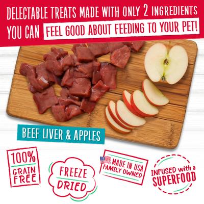 Show full view: Charlee Bear Meaty Bites Beef Liver & Apples Grain-Free Freeze-Dried Dog Treats, 2.25-oz bag slide 6 of 10
