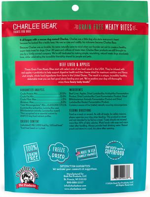 Show full view: Charlee Bear Meaty Bites Beef Liver & Apples Grain-Free Freeze-Dried Dog Treats, 2.25-oz bag slide 3 of 10