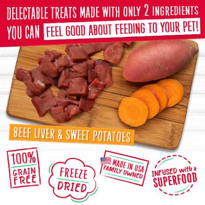 Show full view: Charlee Bear Meaty Bites Beef Liver & Sweet Potatoes Grain-Free Freeze-Dried Dog Treats, 2.25-oz bag slide 6 of 10