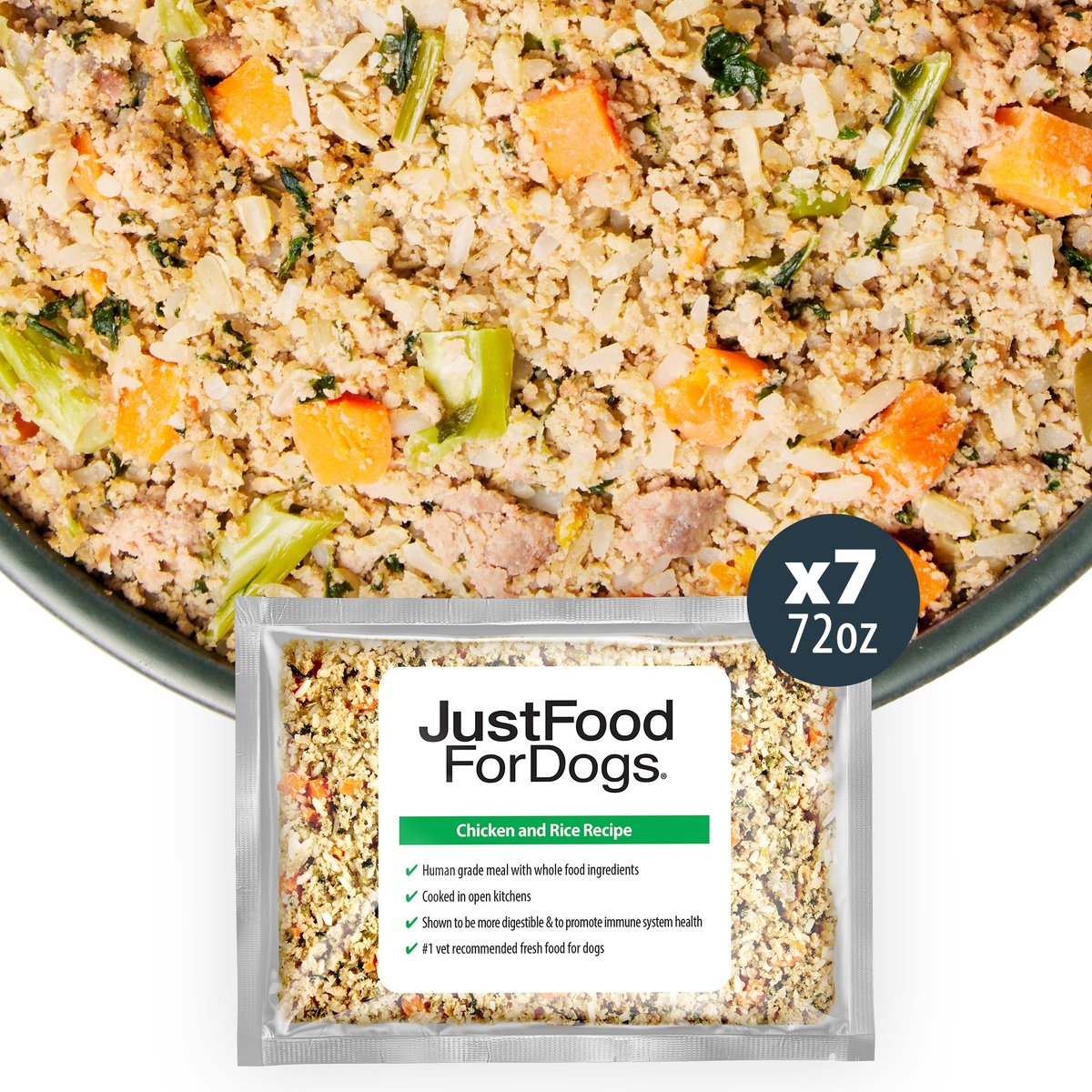 JustFoodForDogs Chicken & Rice Recipe Frozen Human-Grade Fresh Dog Food