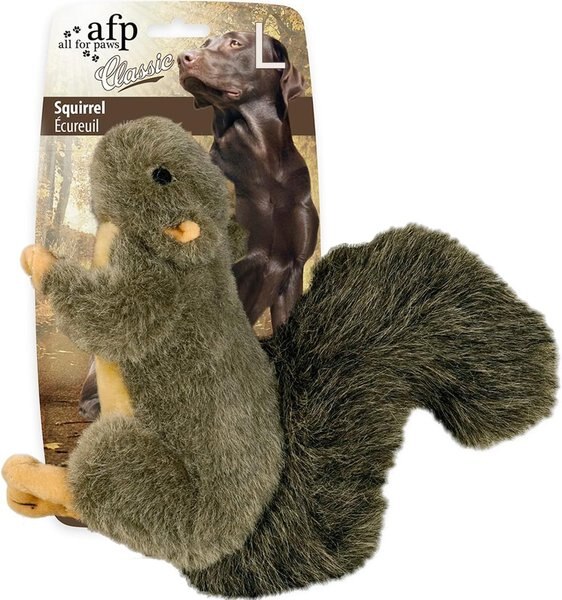 allforpaws Classic Squirrel Squeaky Plush Dog Toy, Dark Gray