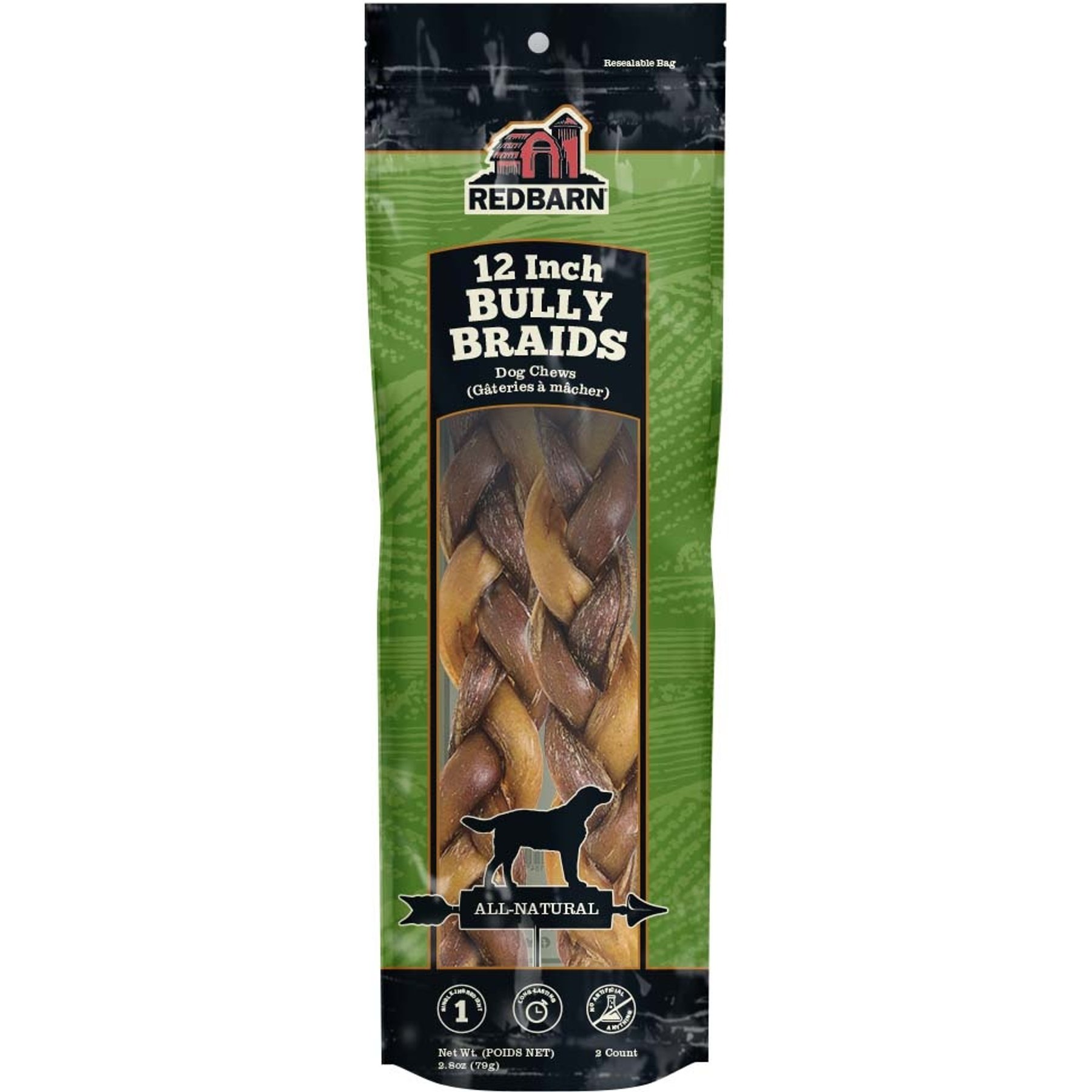 Redbarn Naturals Braided Bully Sticks 12" Dog Treats