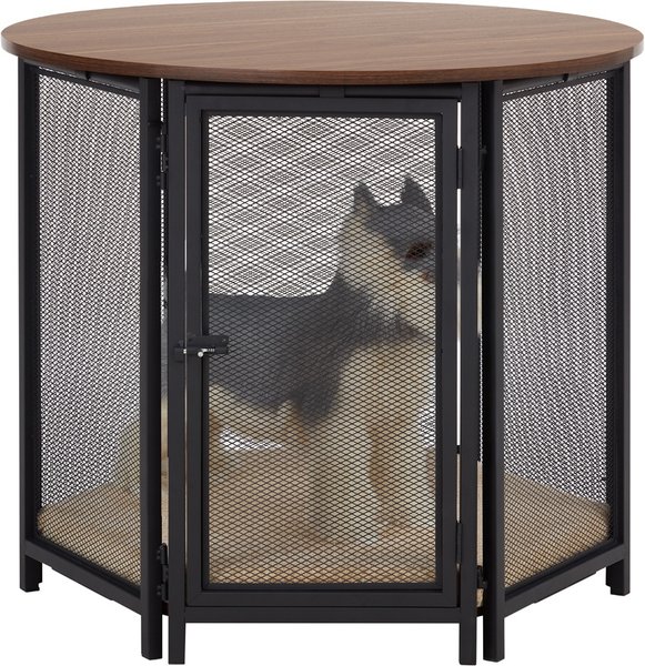 beeNbkks Hexagon Mesh Furniture-Style Dog Crate, Black