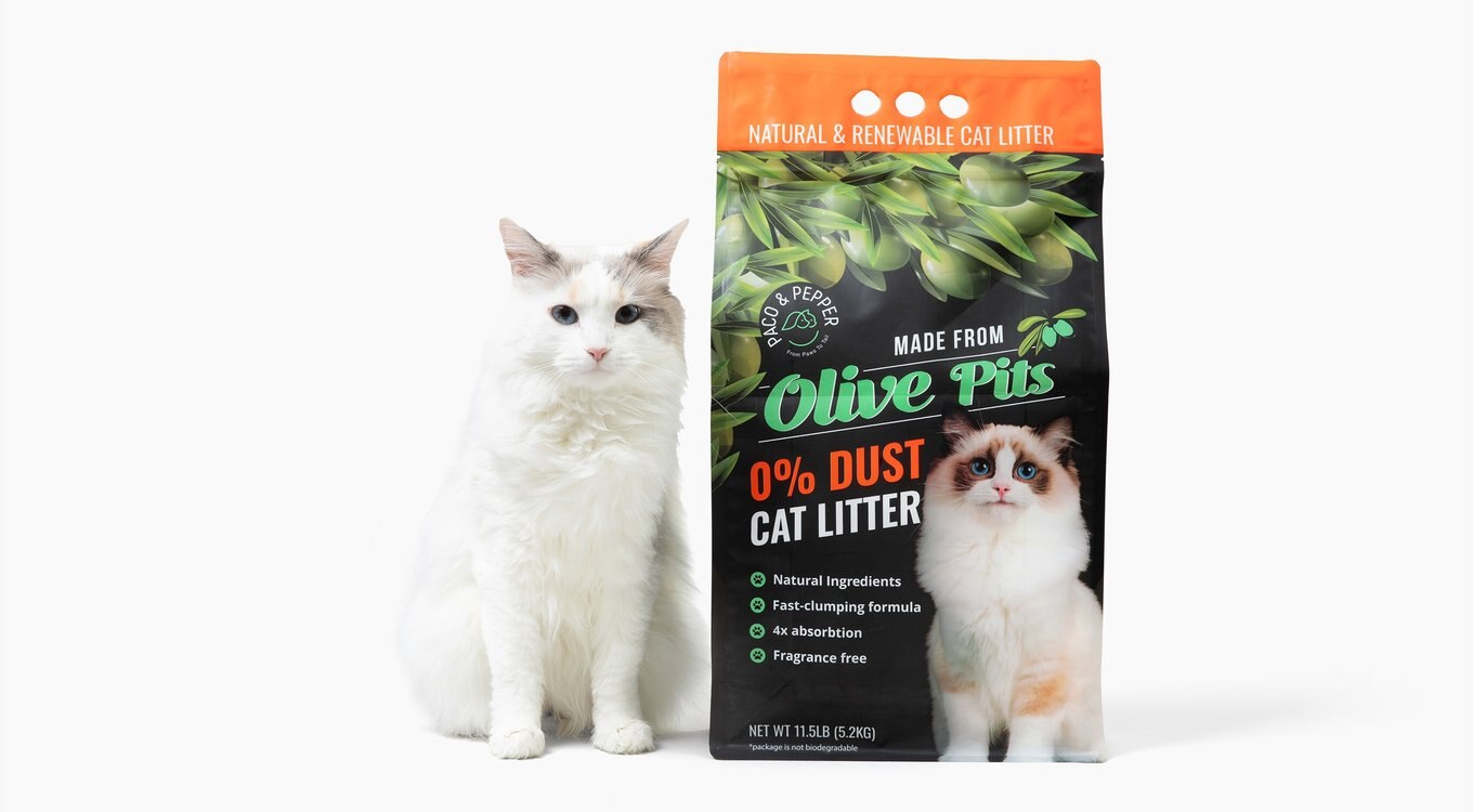 PACO & PEPPER Made from Olive Pits 0% Dust Natural Unscented Clumping Cat Litter