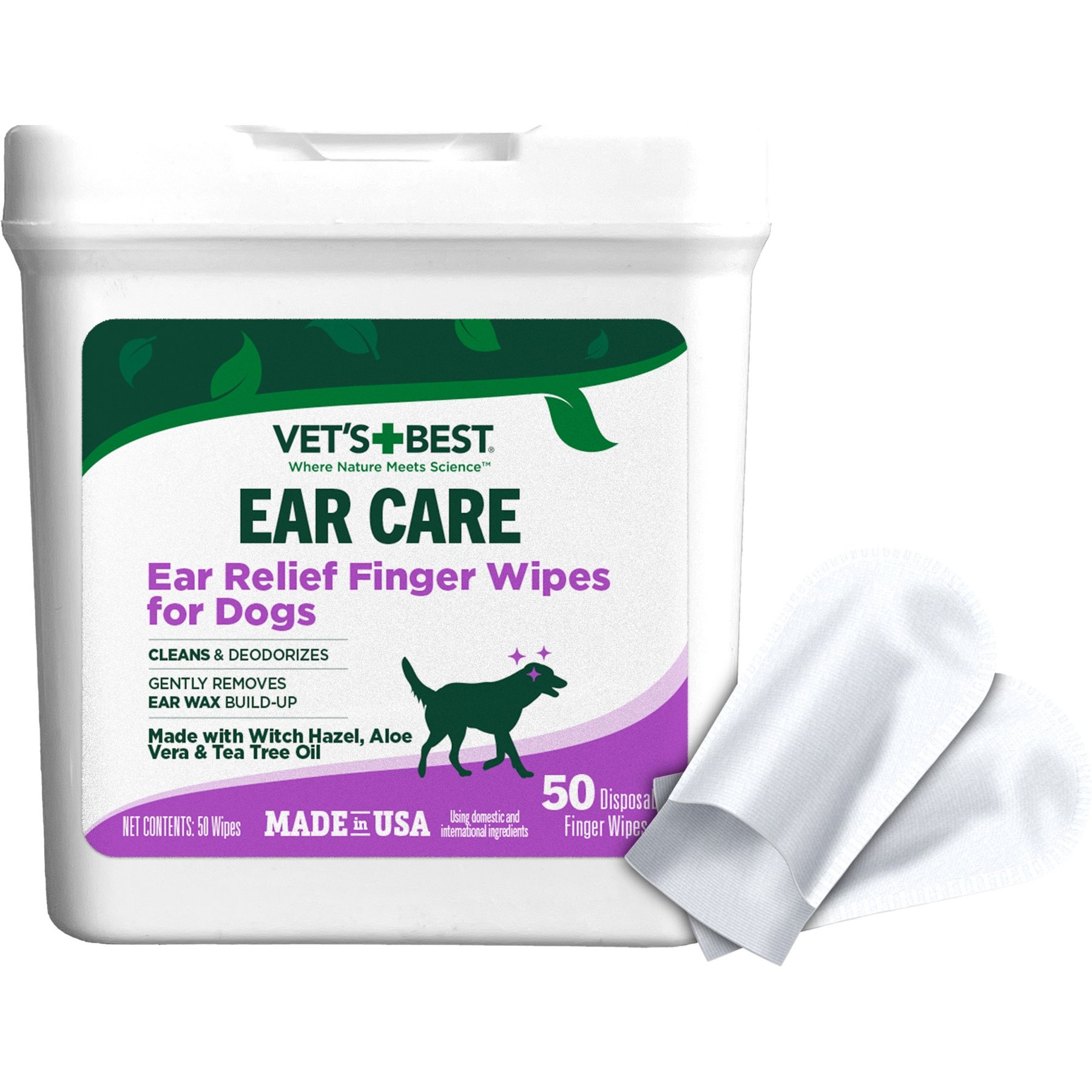 VET S BEST Ear Relief Finger Dog Wipes 50 count Chewy