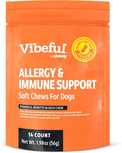 Show full view: Vibeful Allergy & Immune Support Peanut Butter Flavored Soft Chews Allergy & Immune Supplement for Dogs, 14 count slide 1 of 8