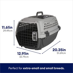 Frisco Two Door Top Load Plastic Dog & Cat Kennel, Grey, 20-in