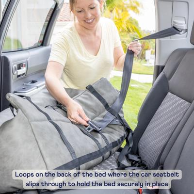 Show full view: PawBrands PupProtector Vegan Faux Leather Memory Foam Dog Car Bed, Camel, Full Back Seat slide 5 of 5