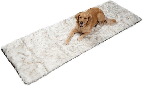 Show full view: PawBrands PupProtector Premium Faux Fur Waterproof Bed Runner Dog Blanket, White with Brown Accents, King/ California King slide 4 of 5