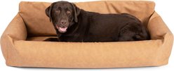 PawBrands PupProtector Vegan Faux Leather Memory Foam Dog Car Bed, Camel, Full Back Seat