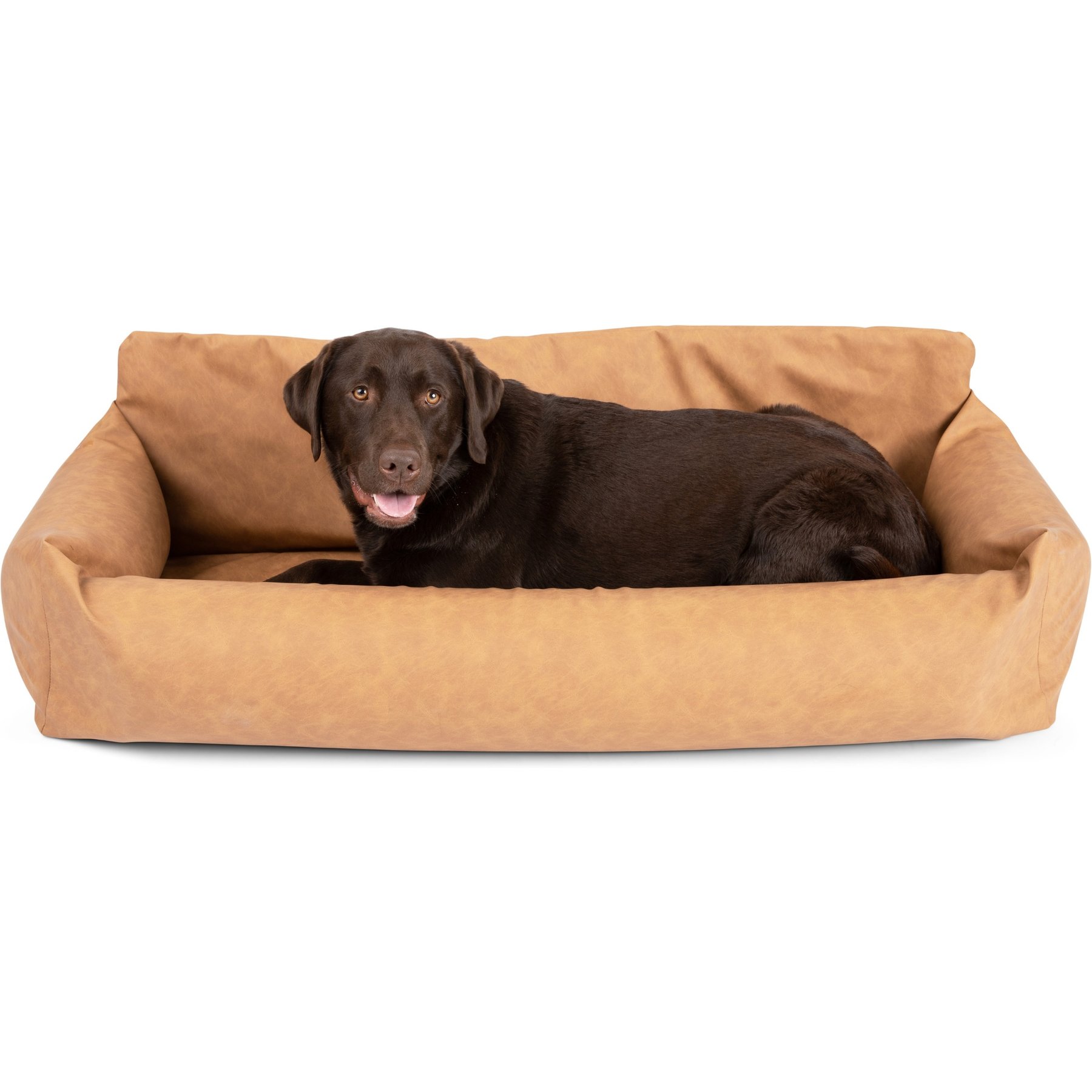 PawBrands PupProtector Vegan Faux Leather Memory Foam Dog Car Bed, Camel, Full Back Seat