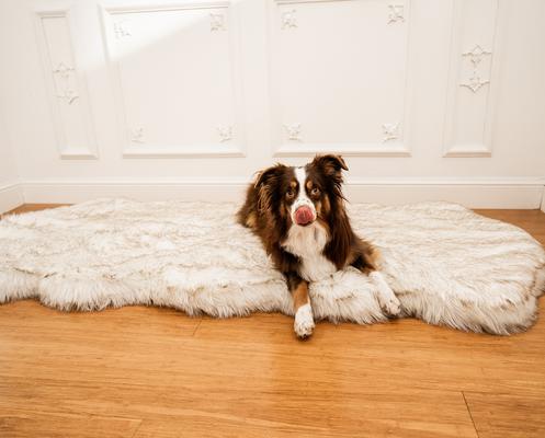 Show full view: PawBrands PupRug Runner Faux Fur Orthopedic Dog Bed, White with Brown Accents, One Size slide 6 of 6