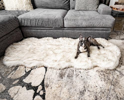 Show full view: PawBrands PupRug Runner Faux Fur Orthopedic Dog Bed, White with Brown Accents, One Size slide 5 of 6