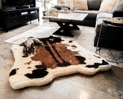 PawBrands PupRug Animal Print Memory Foam Dog Bed, Brown Cowhide, Medium