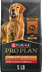 Purina Pro Plan Complete Essentials Adult Shredded Blend Beef & Rice High Protein Formula with Probiotics Dry Dog Food, 5-lb bag