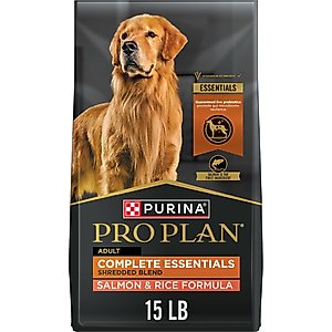 Purina Pro Plan Complete Essentials Adult Shredded Blend Salmon & Rice High Protein Formula with Probiotics Dry Dog Food, 15-lb bag