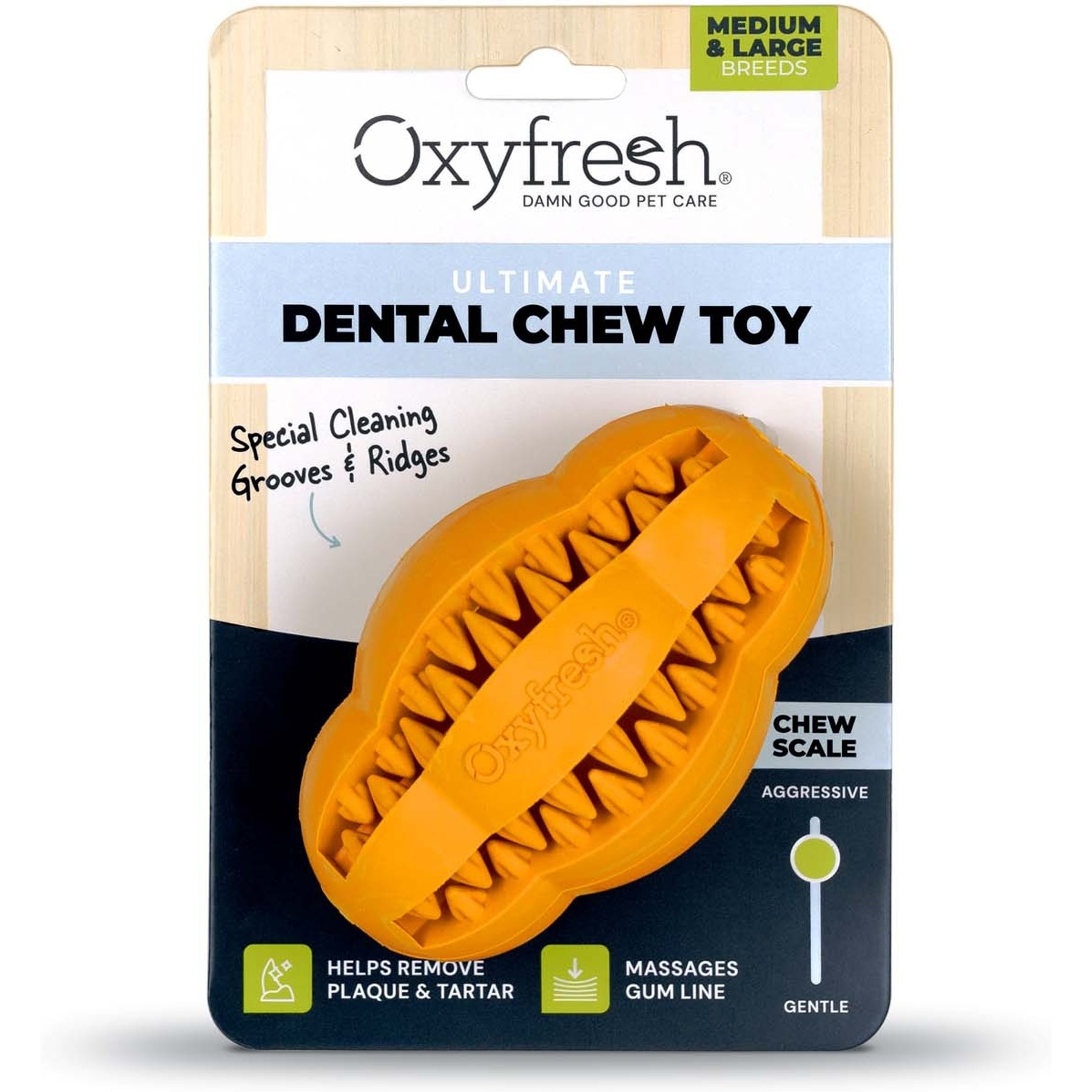 Oxyfresh Natural Rubber Dog Dental Chew Toy, Orange, Large